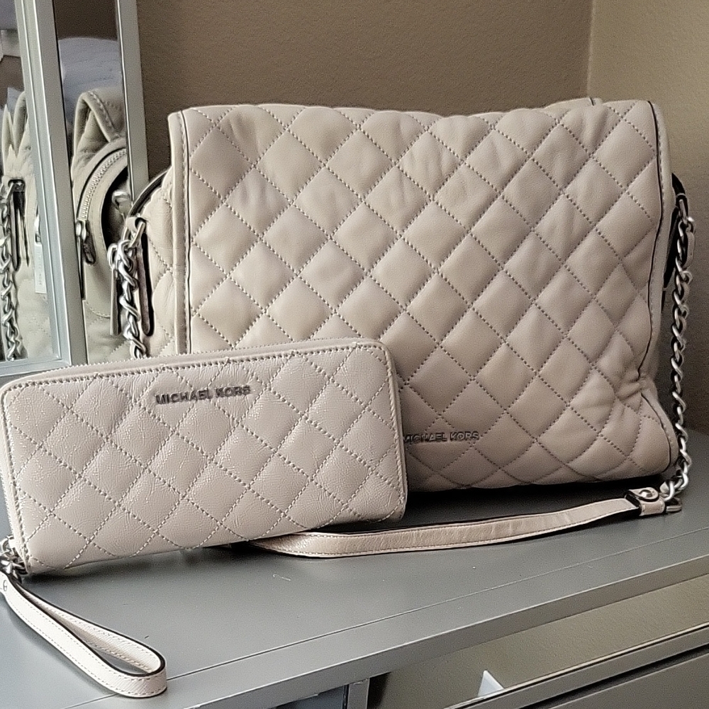 Michael Kors Quilted Shoulder Bag and Wallet in Taupe
